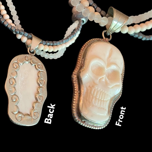 💀 LOYAL MUSE Handcrafted Skull Beaded Necklace. Stormy Jasper & Silver. - Picture 7 of 8